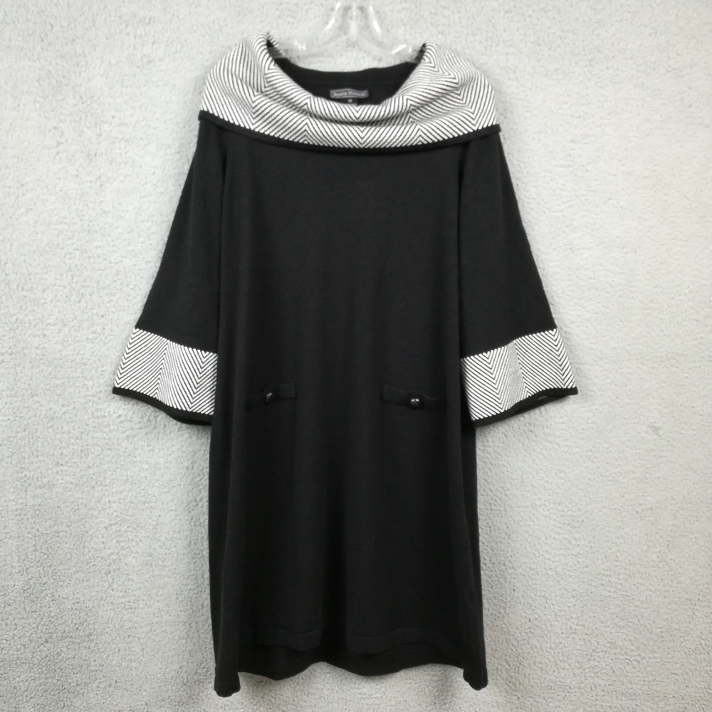 Jessica Howard Womens Sweater Dress Cowl Neck Black White Trim Collar Plus 2X